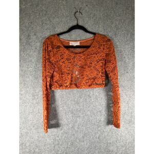 Pretty Angel Top Women L/XL Long Sleeve Cropped Orange Crochet Hippie Boho A4‎
